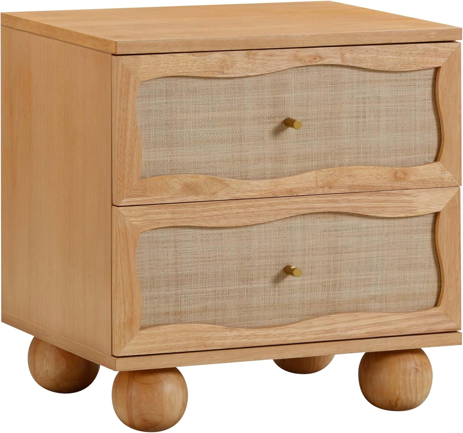  Natural Wood & Rattan Wavy Nightstand