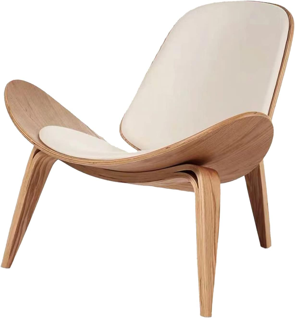 Legged Shell Chair Ash Plywood Accent Chair with Black Faux Leather Upholstery Living Room Furniture Mid-Century Modern Shell Chair - Walnut Wood - Black