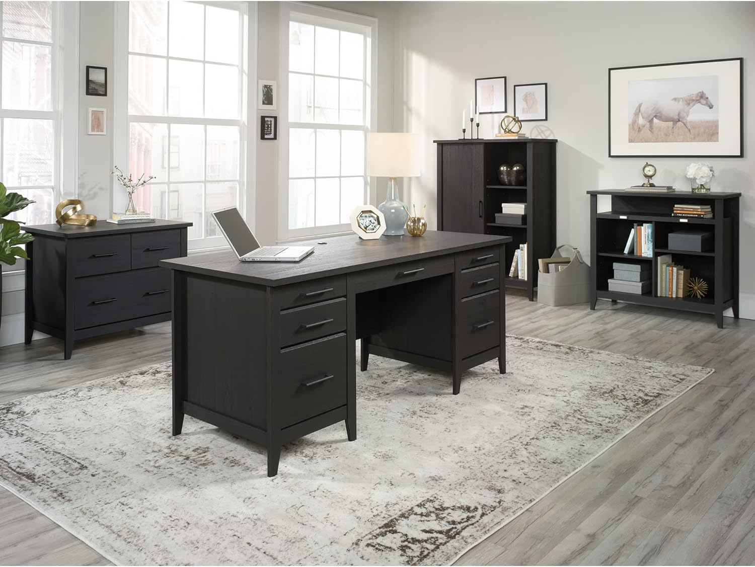  66"W Executive Computer Desk, Raven Oak