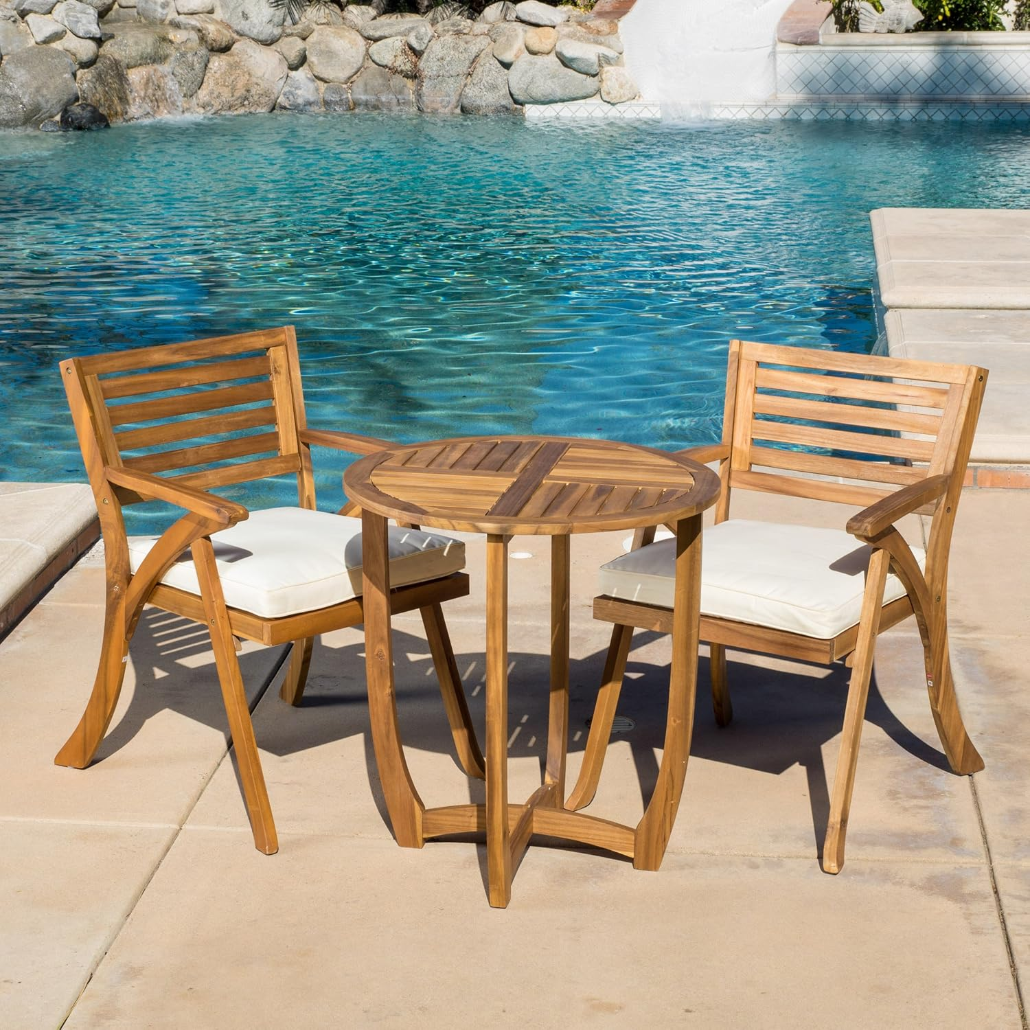 Acacia Wood Bistro Set, 3-Pcs Set, Teak Finish