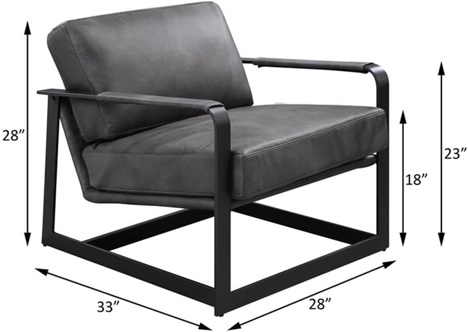 Top Grain Leather Upholstered Accent Chair in Gray and Black